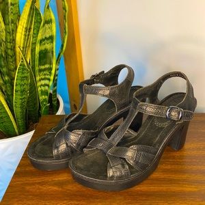 White brand Black Leather Heels Womens 8.5